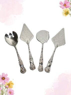 Italian Silver Plated 4-Piece Serving Utensil Set – Ornate Floral Handles